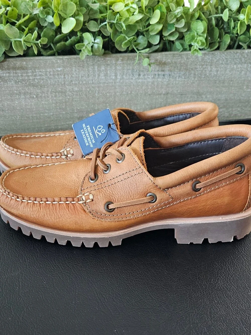 Flag LTD Leather Men's Tan Leather Boat Shoes - Lace-Up Casual Size 8 11.5 & 13M